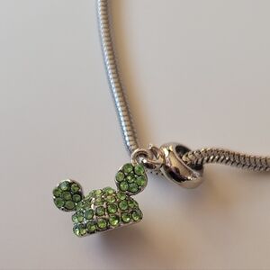 Snake Chain Charm Bracelet Green Minnie Mickey Mouse Ears Rhinestone Charm
